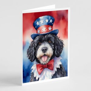 Lunatique A7 Taille 5x7 Chien d'eau portugais Cartes de voeux américaines patriotiques Pack 8 Cartes vierges avec enveloppes - Product Image 1