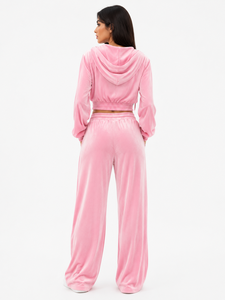 Velvet Zip-Up <b>Women's</b> Hoodies Wholesale Cropped Hooded Top Custom Logo <b>Tracksuit</b> Solid Color <b>Velour</b> Luxury Wear Lounge Outfit - Product Image 2