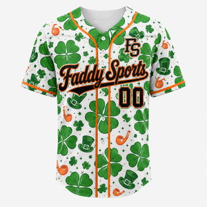 Maillot de baseball personnalisé de haute qualité avec logo par sublimation pour la Saint-Patrick, respirant, à boutons, pour homme, uniforme d'équipe sportive - Product Image 1