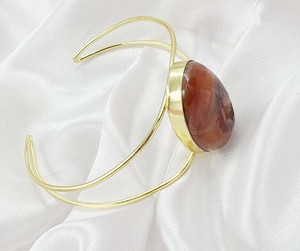กำไลข้อมือหินเจโอดสีน้ำตาลธรรมชาติทรงรี ชุบทอง ปรับขนาดได้ - Product Image 2