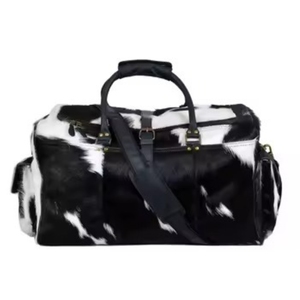 Customized Cowhide Hair on <b>Leather</b> <b>Travel</b> <b>Bag</b> with Zipper Closure Adjustable Strap Premium Quality Handmade Unisex <b>Leather</b> <b>Bag</b> - Product Image 1