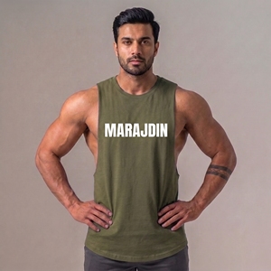 Men's Red Cotton Tank Top O-Neck Casual Printed Letter Front Style 100% cotton soft breathable Lightweight Deep armholes <b>Singlet</b> - Product Image 5