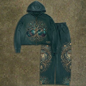 Ensemble de survêtements streetwear personnalisés pour hommes et garçons, comprenant un sweat à capuche ample et un pantalon empilé, effet délavé à l'acide, imprimé DTG, coupe courte et évasée - Product Image 5