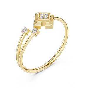 Anillo Abierto de Moda en Oro Amarillo Sólido de 14k para Mujer, Anillo Minimalista con Diamantes, Corte Brillante Redondo, Piedras Cultivadas en Laboratorio, para Uso Diario - Product Image 3