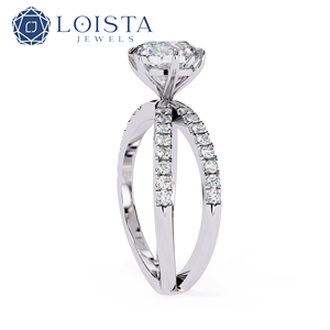 Bague de fiançailles LOISTA pour femme, diamant rond taille brillant, or blanc, style classique, diamants naturels certifiés GIA couleur D - Product Image 3
