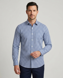 Chemise de bureau pour homme 100% coton, à carreaux, respirante, teinte en fil, printemps, style smart casual, manches longues, vêtements de direction, personnalisable OEM - Product Image 1