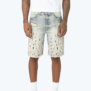 Pantalones Cortos de Mezclilla Elásticos de Moda Urbana para Hombre, Fabricante, Logotipo Personalizado, Pantalones Cortos Desgastados - Product Image 1