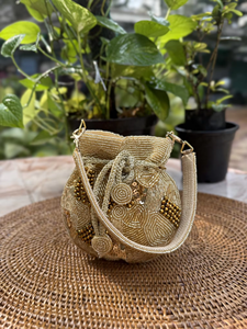 Mini Beaded <b>Sequin</b> Potli Bag Embellished Flap Closure Shoulder Strap <b>Handbag</b> for Women 1L Capacity Wedding Party Festive Evening - Product Image 1