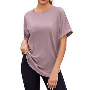 Camisetas de Manga Corta con Cuello Redondo en Rosa Oscuro para Mujer, Moda de Verano, Estilo Casual, Decoración con Logotipo Impreso Personalizado, Tinte Liso - Product Image 4