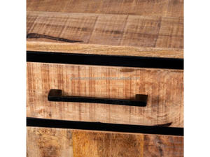 Mesa de Noche Industrial de Madera de Mango con Estructura Metálica, Mesita de Noche de Madera con Cajón y Puerta, Mueble Auxiliar para Dormitorio - Product Image 4