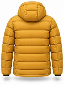 Men's Mustard Hooded Puffer <b>Jacket</b> Winter Waterproof Windproof <b>Casual</b> Zipper Polyester Wadding Regular Length Solid Color Custom - Product Image 2