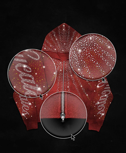 Custom 100% French Terry Rhinestone Regular Cremallera Unisex Sudadera con capucha - Product Image 3