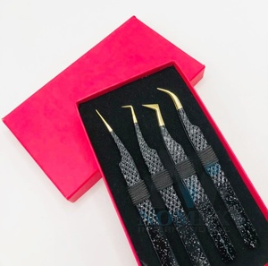 Ensemble de pinces à cils classiques, pinces à extensions de cils de couleur noire et dorée, poignée diamant, qualité A+, pince à cils pour lifting des cils - Product Image 6