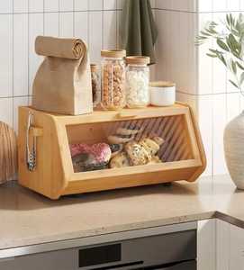 Black Corner Wooden Bread <b>Box</b> 2 Tier Kitchen Counter <b>Storage</b> Organizer Cabinet <b>Bin</b> Holder Container with Glass Door - Product Image 4