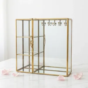 ARTISAN DESIGN Modern Wall Mounted Brass Glass Mirror Vanity Organizer <b>Picture</b> <b>Frame</b> Design Storage Display <b>Hooks</b> <b>for</b> Bathroom - Product Image 2