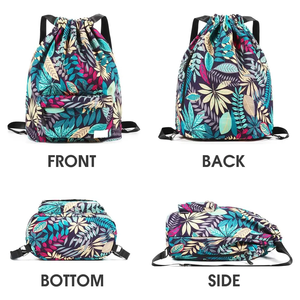 Tropical Leaf Sublimation Printed Polyester <b>Drawstring</b> <b>Backpack</b> Lightweight Cinch Sports Bag For Gym School Travel - Product Image 3