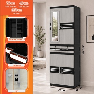Naiba Drawer Fit Plastic Wardrobe Cabinet Gray with Drawer, Shelves, Hanger & <b>Mirror</b> for Clothing Storage Bedroom Furniture - Product Image 5