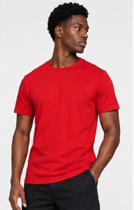 <b>Men's</b> Red Cotton T-Shirt Short Sleeve O-Neck Regular Fit Casual Solid Color Jersey Knit Blank Design - Product Image 2