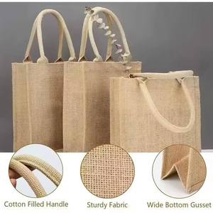 Natural Jute Picnic Tote <b>Bag</b> Eco Friendly Grocery Shopping Beach Tote - Product Image 3
