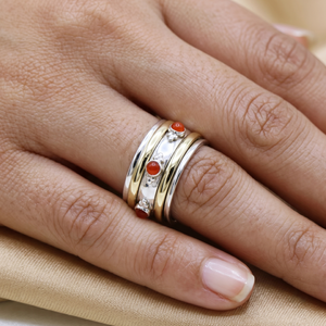 Best Selling 925 <b>Silver</b> Fine Jewelry Wholesale Natural Carnelian Gemstone Thumb Band <b>Ring</b> Plain Two Tone Spinner for Weddings - Product Image 6