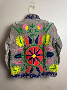 Boho Suzani Embroidered Jacket with Motif Tie <b>Dye</b> Cotton Handcrafted Statement Wear Festival Bohemian Outerwear - Product Image 2