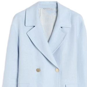 New Women's Light Blue Double Breasted Blazer Gold <b>Buttons</b> Notched Lapel Flap Pockets Elegant Office Wear Formal Sorority Coat - Product Image 5