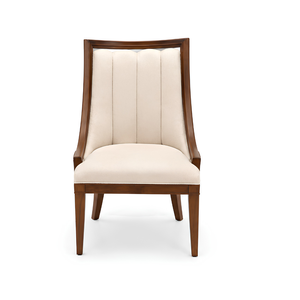 Chaise de salle à manger de luxe en teck massif rembourrée, fauteuil moderne durable avec tissu pour restaurant, hôtel, café, villa, mobilier sur mesure - Product Image 2
