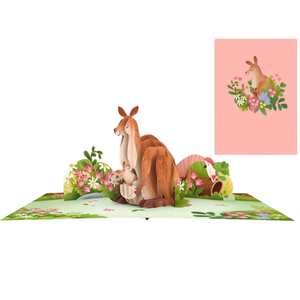 Carte de vœux 3D pop-up sur le thème des animaux, collection spéciale kangourou, carte pop-up faite à la main, carte de vœux origami 3D 2026 - Product Image 1