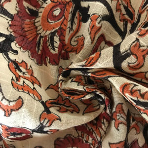 Tela de Algodón Estampada a Mano con Diseño de Enredaderas Florales |   Textil Natural Color Blanco Hueso - Product Image 3