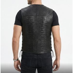 Factory Custom Made Crocodile Embossed Leather <b>Biker</b> Vest Mens Motorcycle Vest Genuine Leather Buckle Closure <b>Waistcoat</b> OEM OD - Product Image 3
