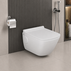 Inodoro de Cerámica Alargado de Una Pieza con Descarga Tornado, Cierre Suave, Sifón en P, Montaje en Pared, Moderno, para Baños de Apartamentos y Hoteles - Product Image 1