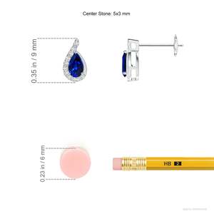 Blue Sapphire and Diamond <b>Earring</b> 14k Solid Gold Pear Cut <b>Studs</b> <b>Earrings</b> Fine Jewelry Gift for Women Anniversary <b>Earrings</b> - Product Image 3