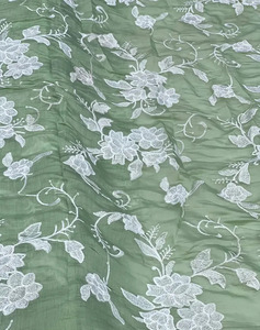 Tela de Bordado Premium con Textura de Malta, Tela de Poliéster Suave con Malla de Georgette y Encaje, Estampado Floral, Tela de Diseño para Vestidos de Novia - Product Image 6
