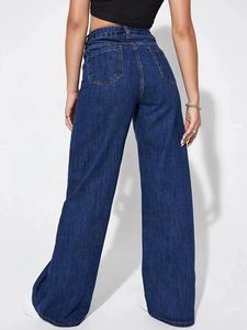 RAVTIN Women <b>Elastic</b> Waist High Plus Size 100% Cotton Loose Fit Straight-leg Denim <b>Jeans</b> Casual Streetwear Y2K Washed Distressed - Product Image 3