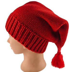 Red Knit Slouchy Beanie <b>Hat</b> with <b>Pom</b> <b>Pom</b> <b>for</b> Women Men - Product Image 1