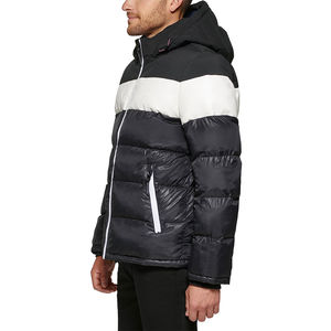 OEM ODM Men's Solid Black And White Color Puffer <b>Jacket</b> 100% Cotton Fabric Streetwear Hooded Men's Puffer <b>Jackets</b> For Winter Use - Product Image 3