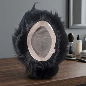 Toupet Taz Hair BD à base de dentelle mono, cheveux raides noirs, raie centrale, texture 28mm, cheveux indiens Remy, nœuds invisibles, densité 130% - Product Image 5