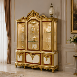 Juego de Comedor de Lujo Europeo Clásico de 10 Piezas, Tallado a Mano en Madera, Color Oro Champán Antiguo, Rectangular, para Comedor u Hotel - Product Image 5