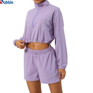Conjuntos de chándal cortos de hip hop de verano, personalizados, casuales, de 2 piezas, chaqueta corta cortavientos con cremallera, conjunto corto de algodón estilo streetwear para mujer - Product Image 3