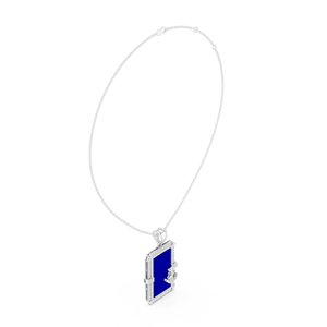 Collier pendentif ancre en or jaune 14 carats avec diamant de laboratoire et émail bleu lapis, plaqué rhodium, bijoux unisexe - Product Image 1