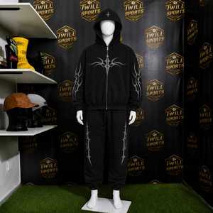 Sudadera con Capucha y Cierre de Cremallera, con Logotipo Personalizado, Lavado Ácido, Color Negro Vintage, Diseño Geométrico, Algodón 350g, Invierno, Bolsillo Frontal, Corte Regular, para Hombre - Product Image 5