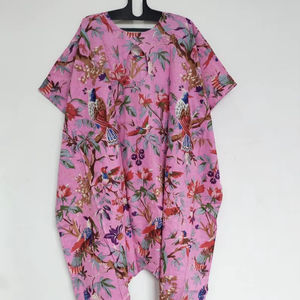 Robe kaftan en coton à imprimé oiseaux faite à la main, tenue de plage indienne, tenue bohème pour festival - Product Image 1