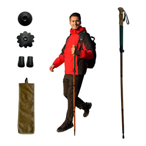 Bastón de Senderismo Ajustable de Madera Premium con Bloqueo de Seguridad, Correa de Muñeca de Cuero, Punta Metálica, Ligero, para Actividades al Aire Libre - Product Image 1