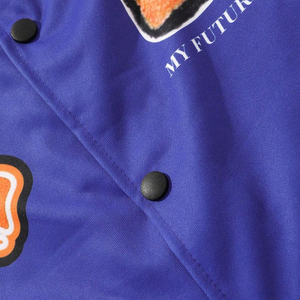 Veste de baseball pour homme en chenille patchwork personnalisée, veste bomber bleu uni avec manches en cuir crème, streetwear - Product Image 5