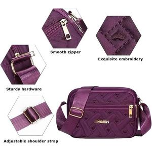 Bolso Bandolera Acolchado para Mujer, de Tela Oxford, Multicapa, Casual, con Bordado, Correa Ancha, para Negocios - Product Image 5