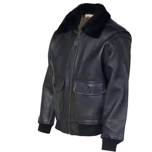 Nouvelle Marque Dernier Style Veste Aviateur Vintage en Cuir Véritable pour Homme avec Col en Fourrure Manteau d'Hiver Épais à Fermeture Éclair - Product Image 5