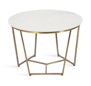 Venta al por mayor última forma redonda de mármol superior mesa de centro con patas de hierro chapado en oro hecho a medida muebles para el hogar proveedor de la India - Product Image 1