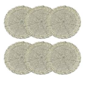 Premium <b>Beaded</b> <b>Placemat</b> Unique Designer White <b>Beaded</b> <b>Placemat</b> Glass Beads Modern tea coster Table Decoration Dining Room - Product Image 5