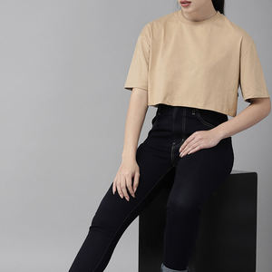 Camiseta de estilo urbano para mujer, informal, con cuello redondo, manga corta, algodón suave, transpirable, cómoda, top de moda de verano y para uso diario - Product Image 3