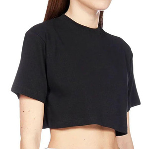 Débardeur court en tricot noir pour femme, 100% coton respirant, col rond, manches courtes, couleur unie, décontracté - Product Image 6